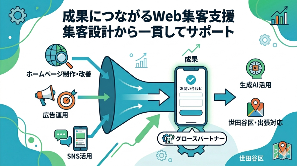 成果につながるweb集客支援,世田谷区web集客,世田谷区SEO,,グロースパートナー,Growth Partner