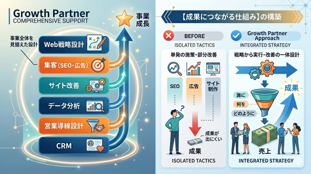 成果につながる仕組みの構築,web戦略,DX支援,web集客,webコンサルティング,webマーケティング,デジタルマーケティング,Growth Partner,グロースパートナー