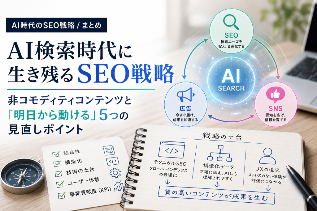 AI検索時代に生き残るSEO戦略：非コモディティコンテンツと「明日から動ける」5つの見直しポイント